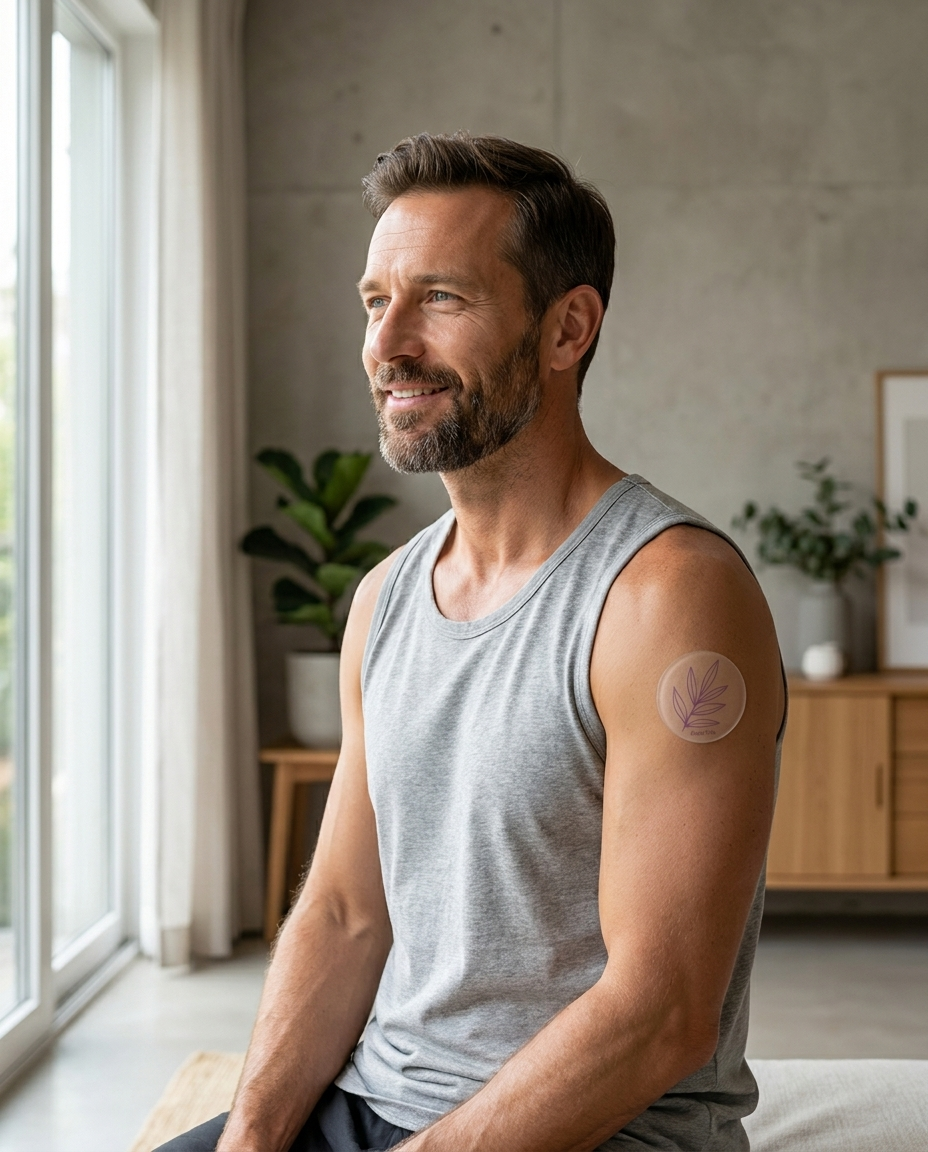 A man wearing his AuraVita Men patch