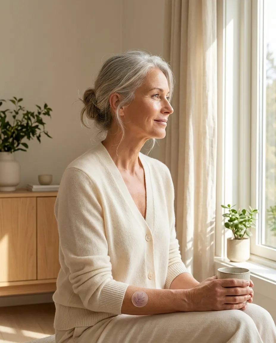 A mature woman wearing her AuraVita patch